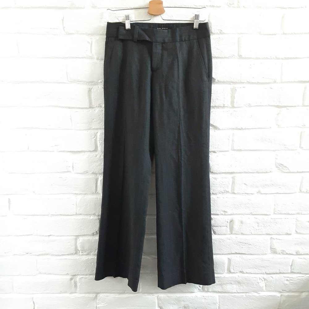 Zara Trousers Womens 4 Gray Wool Blend Wide Leg Dress Pants Stretch Pinstripe